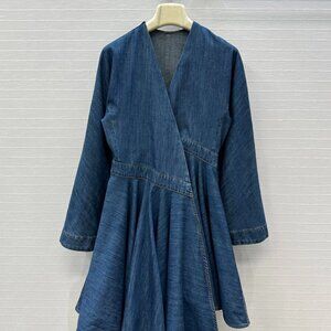 Alaia Deep V Asymmetrical Denim Shirt Dress
